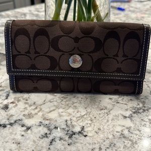 Coach Canvas Wallet. Brown. 7.5in.L x 4in.T
